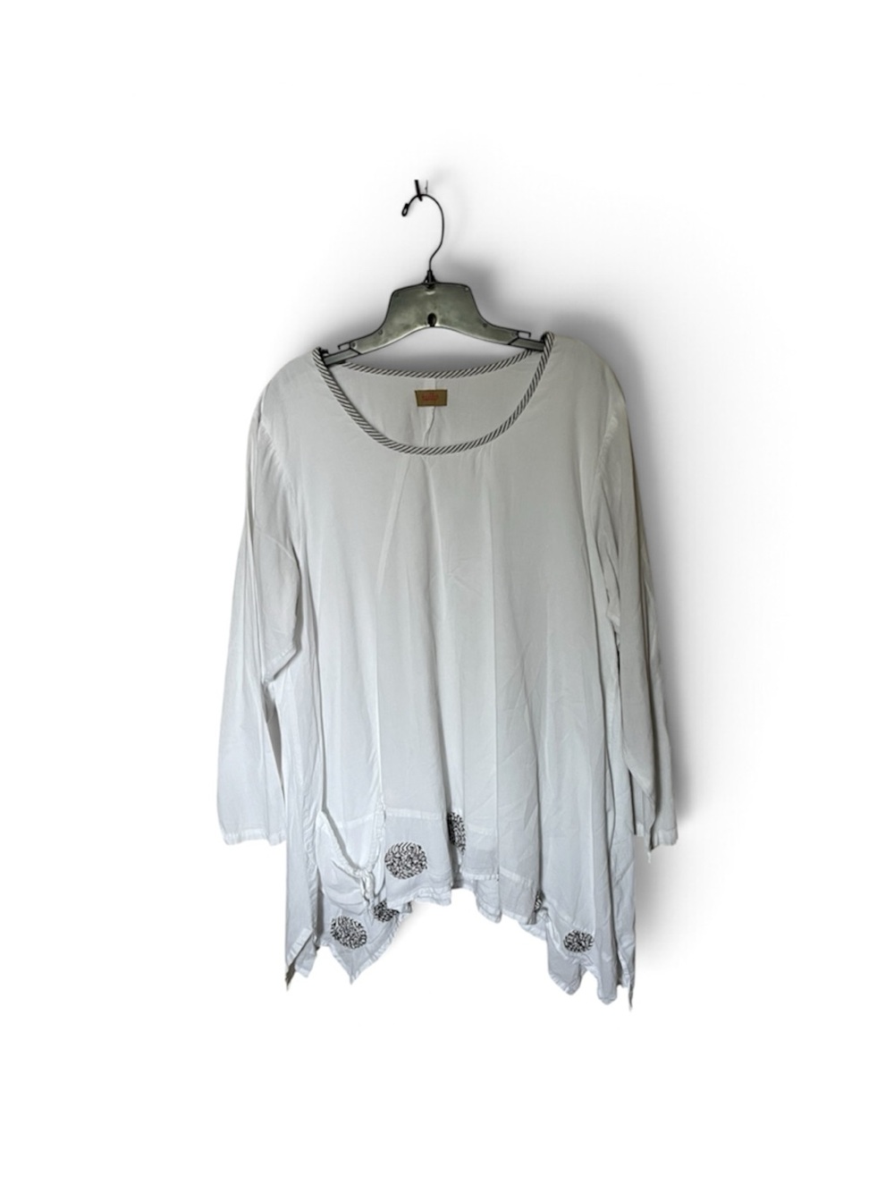 Tulip Clothing White Cotton Asymmetric Ruffled Hem Tunic Top Shirt Size Medium